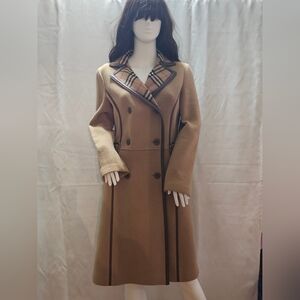 Burberry Tan Trench Coat with Plaid Collar